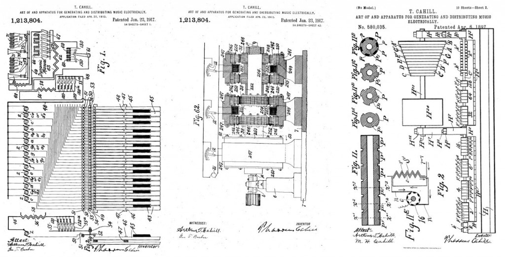 Algunos planos y esquemas del último Telharmonium, incluidos en los documentos de la patente de Cahill