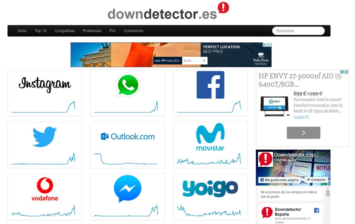 Facebook caído, junto a Instagram y otras redes mayoritarias: Así se evidencia en el inspector DownDetector.es