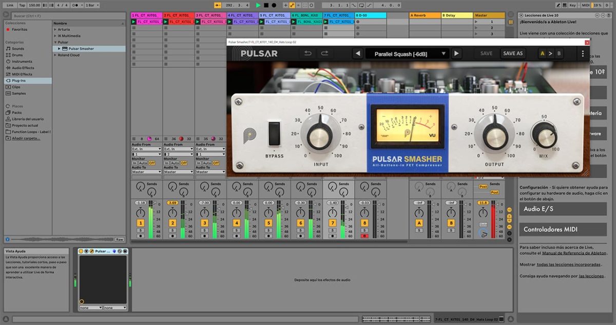 El compresor plugin Pulsar Smasher en una sesión de Ableton Live Lite
