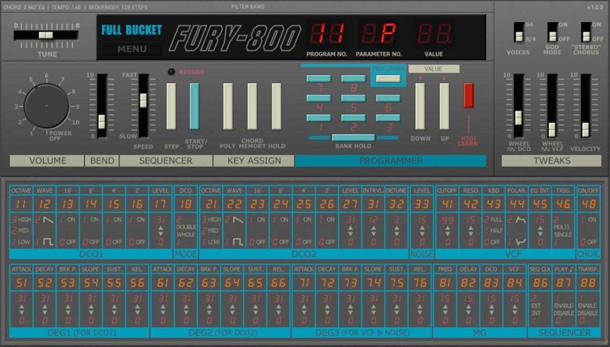 El panel de FURY-800 con su capacidad MIDI CC