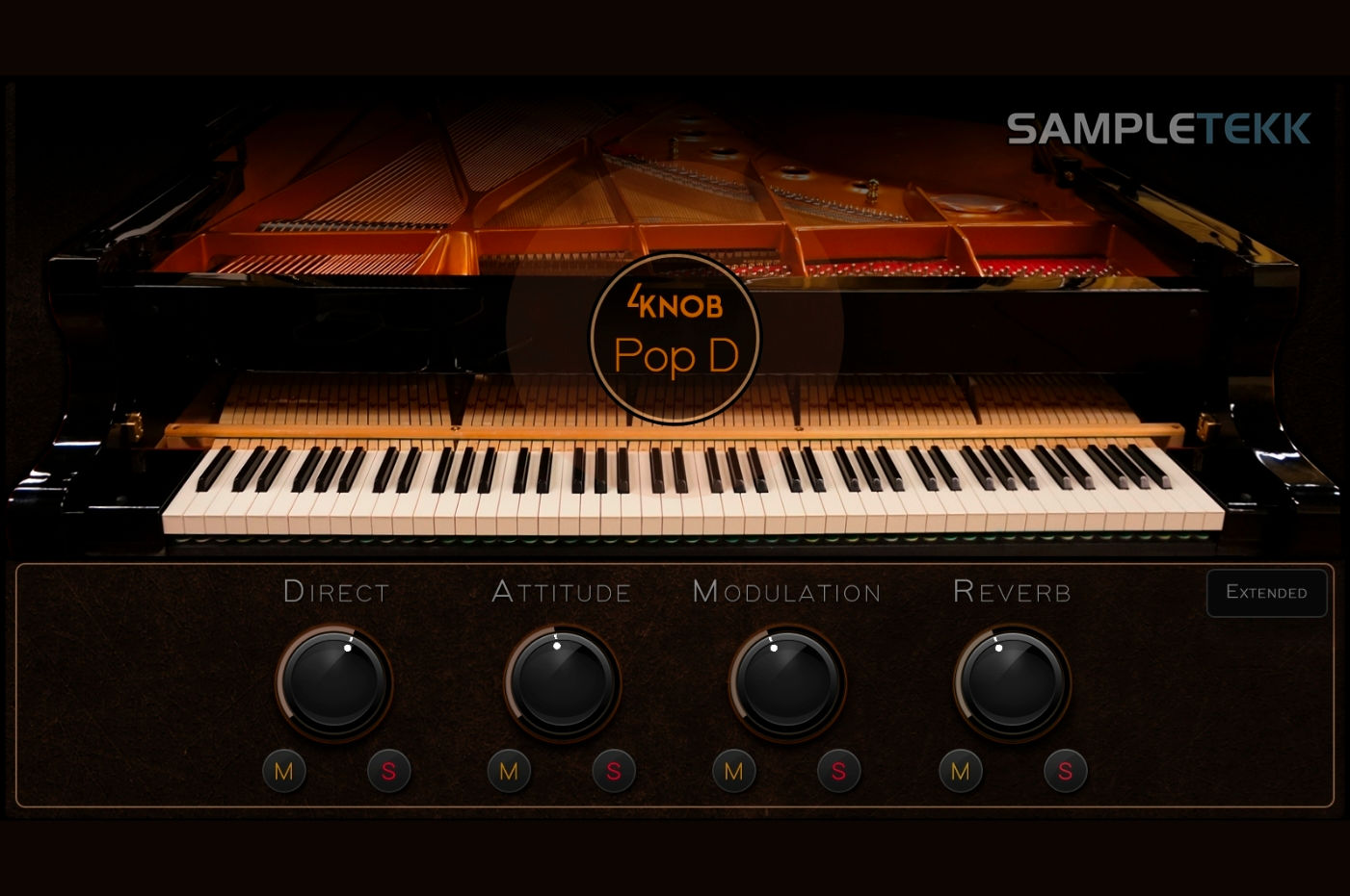 Panel gráfico del piano virtual 4Knob Pop D, creado por SampleTekk para los establos de Steinberg