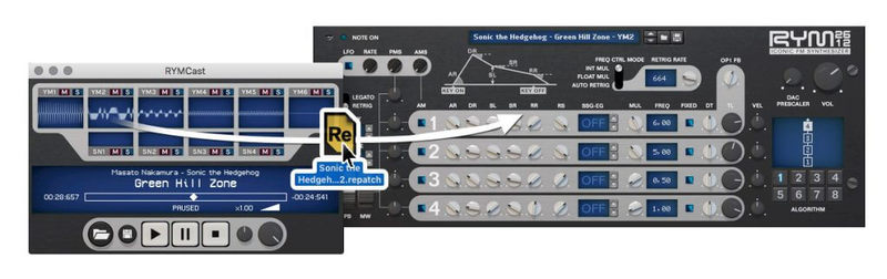 Con solo 'arrastrar y soltar', obtienes patches de sintetizador de tus bandas sonoras favoritas para su carga en el sinte virtual FM RYM2612.