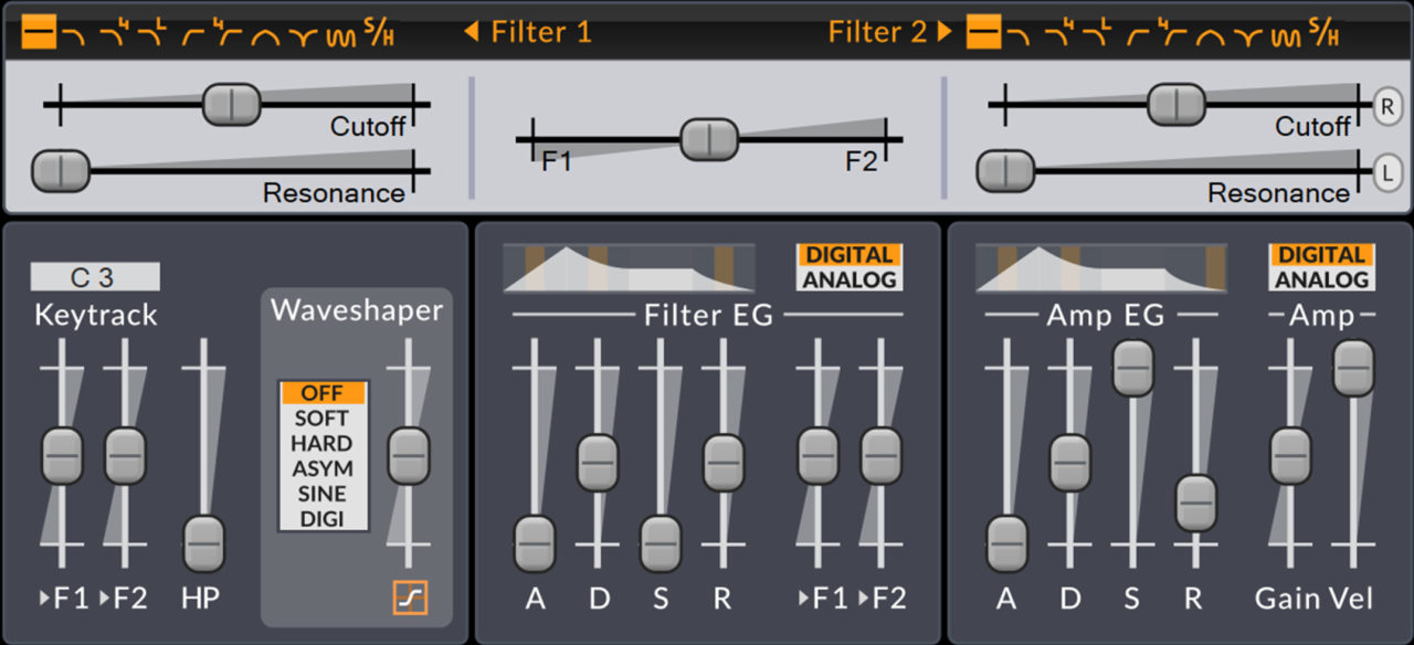El sintetizador Surge 1.9 ofrece dos filtros en ocho configuraciones posibles