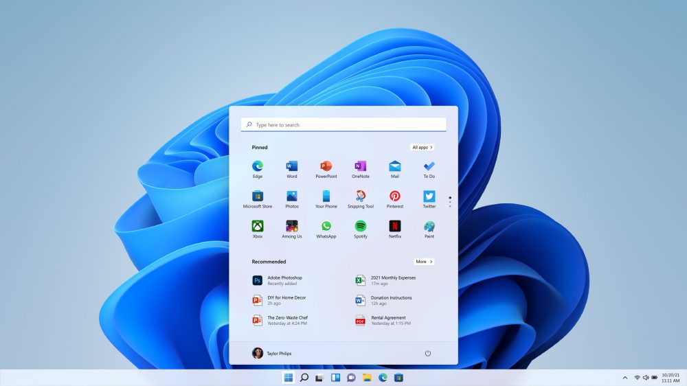 La vista de Inicio de Windows 11, con su dock y ventana flotante tipo Mac