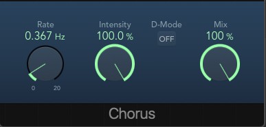 El control 'Rate' de chorus en Logic Pro, fijado a un valor sutil y lento, de 0.367Hz