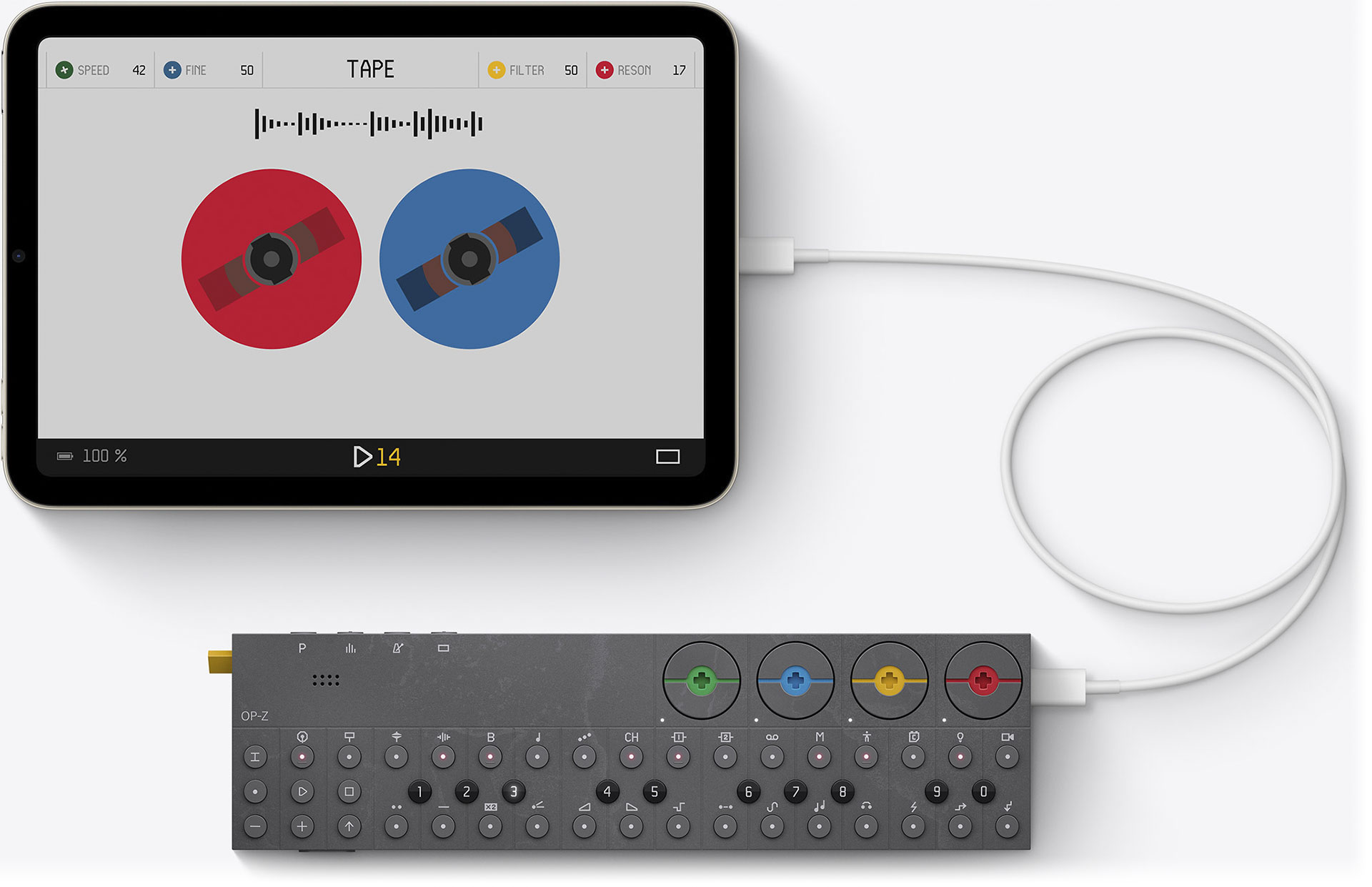 Apple iPad mini 2021 conectado a TE OP-Z vía USB-C