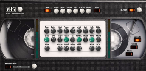 Para NI Reaktor: VHS Audio Degradation Suite presenta los efectos de Tuning, Drive, Warp y Flutter de la cinta magnética, además de muchos extras