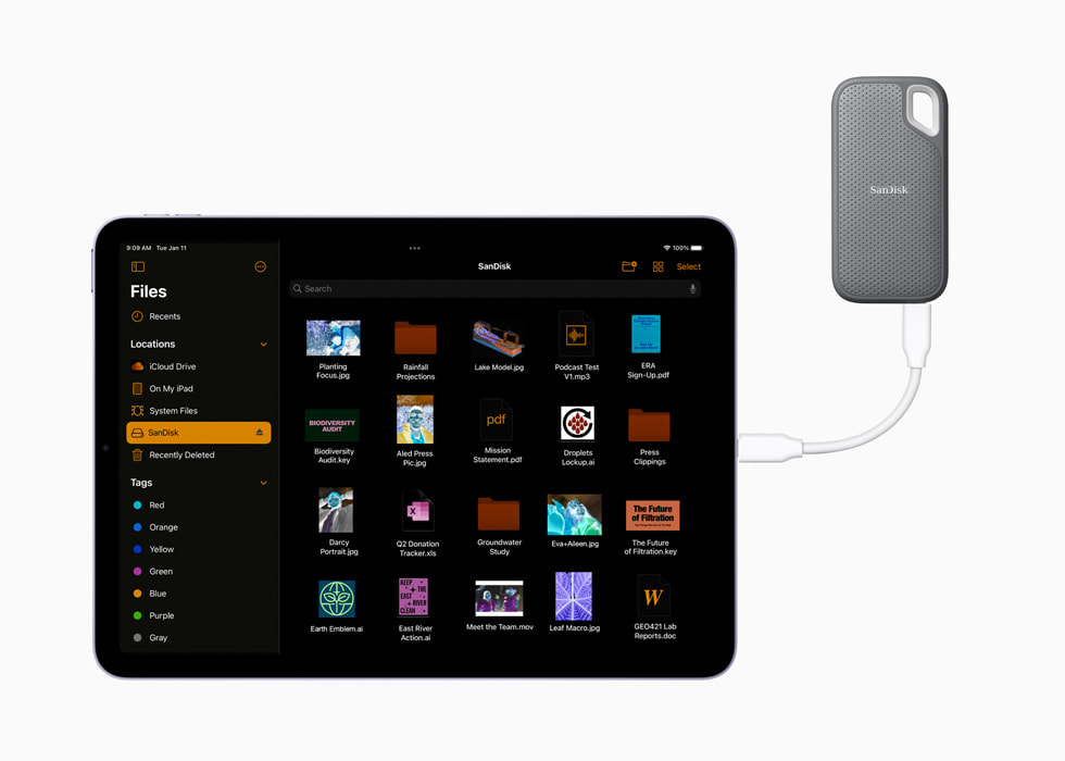 El puerto USB-C del nuevo iPad Air 2022 ahora es hasta el doble de rápido que la generación 2021, y permite conectar interfaces, unidades de almacenamiento externas, y monitores con resoluciones de hasta 6K