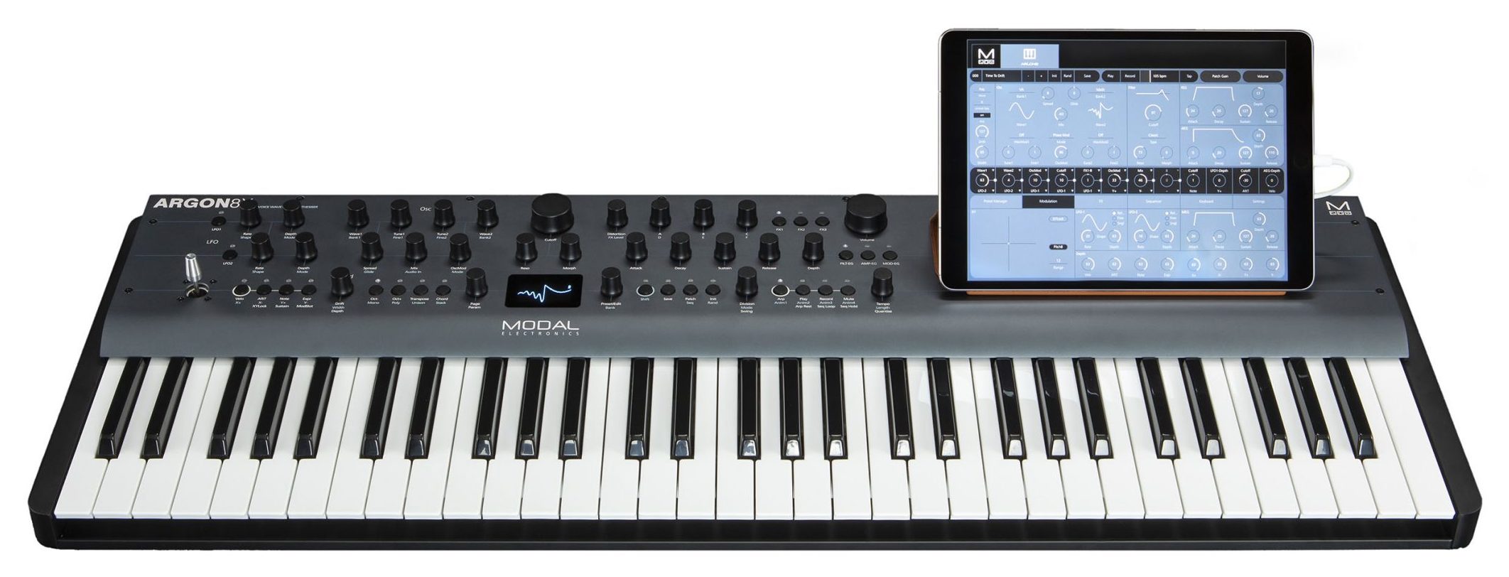 Modal Electronics Argon 8X con la aplicación de control ModalApp en ejecución sobre Apple iPad