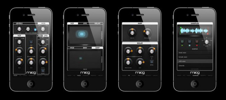 Cuatro vistas de Moog Filtatron en Apple iPhone