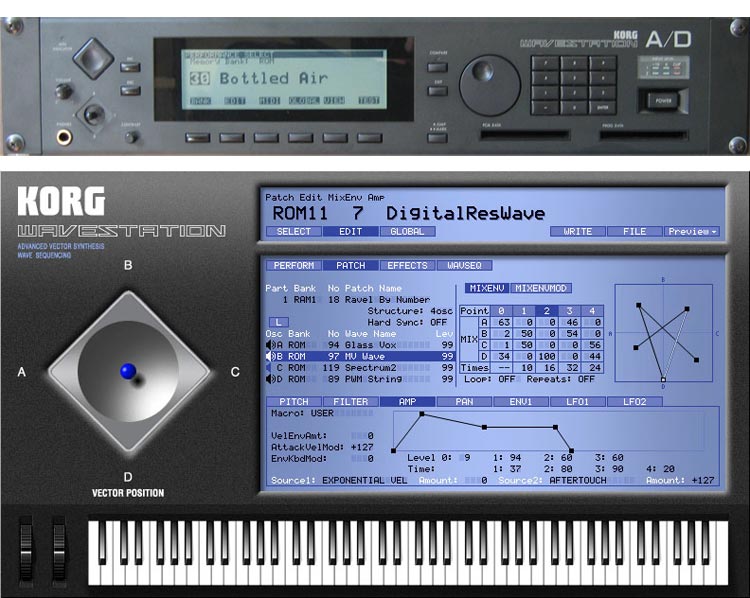 Korg Wavestation A/D (arriba) y la secuela virtual de Legacy Collection