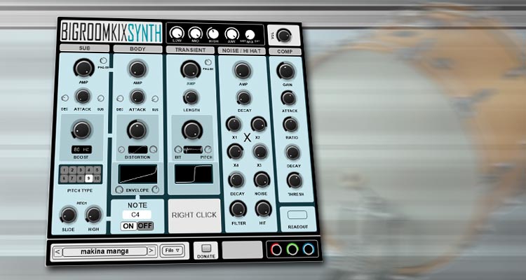 BigRoomKix Synth, un sintetizador VST gratis para crear bombos y otras baterías