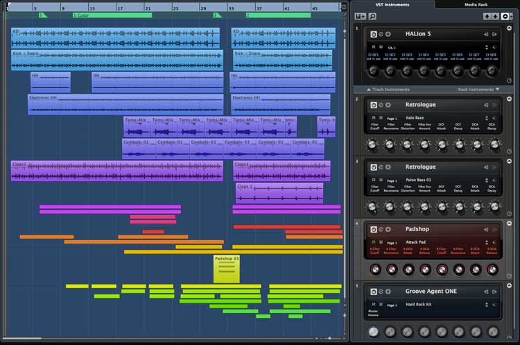 Vista anclada del rack de instrumentos VST