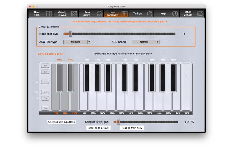 Edición profunda de opciones MIDI en CME Xkey a través de la aplicación Xkey+