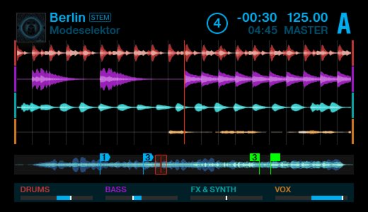 Native Instruments STEMS en la pantalla de Traktor Kontrol D2 y S8