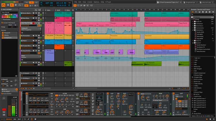 Bitwig 8-Track en todo su esplendor, capturado en pantalla