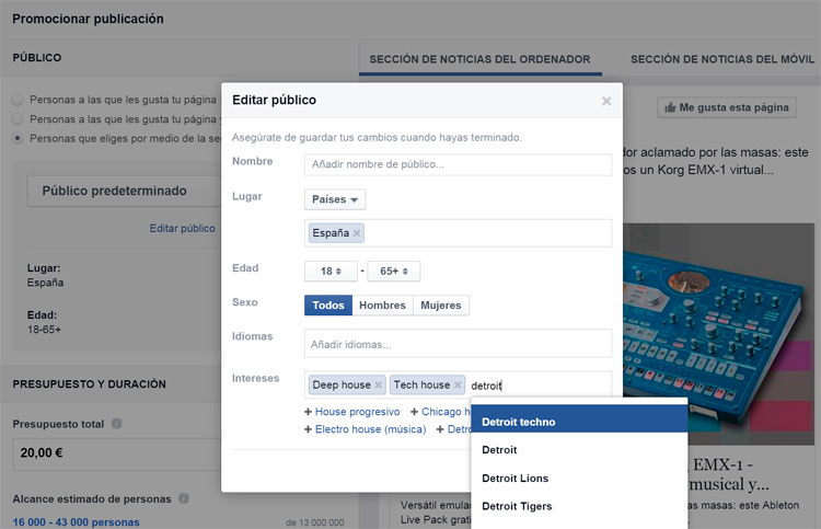 Posts patrocinados en Facebook: un ejemplo de segmentación en proceso