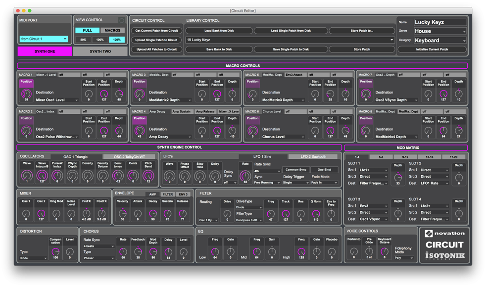 El editor para los dos sintes NOVA a bordo de Circuit