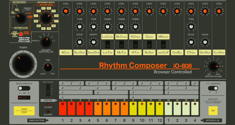 iO-808 es una de las mejores cajas de ritmos online y emula a Roland TR-808