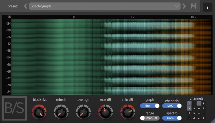 Vista alternativa del espectrógrafo en el plugin Spectrum