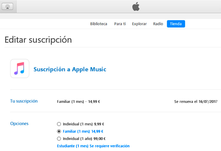 Nuevo plan anual individual Apple Music por 99€
