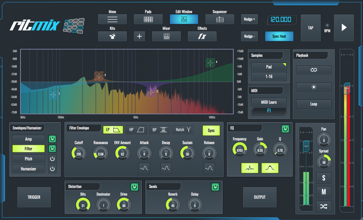 Vista de edición más el ecualizador de RitMix... Atractiva, flexible y contundente