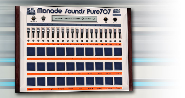 Sonidos limpios y remuestreados de cajas de ritmos Roland TR707 en Pure707 de Monade Sounds