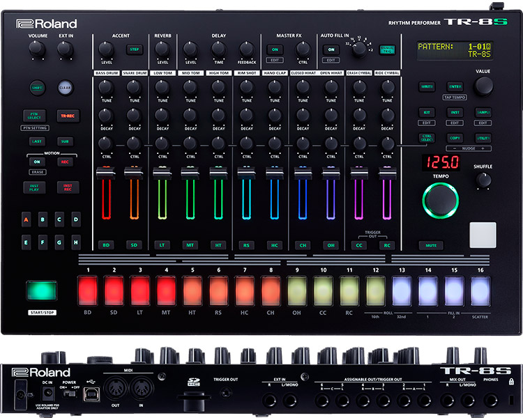 Roland TR-8S: paneles superior y posterior