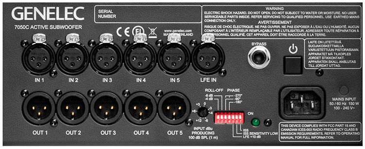 Panel de controles y conexiones de Genelec 7050C