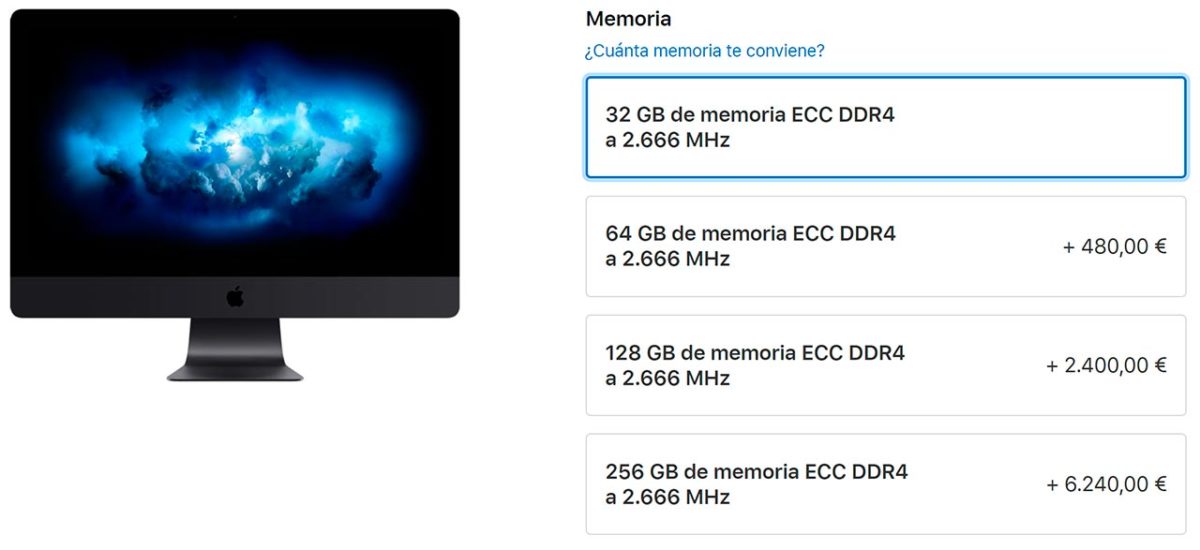 Solicitar 256GB de RAM DDR4 como una opción al comprar iMac Pro tiene un alto precio... aparentemente