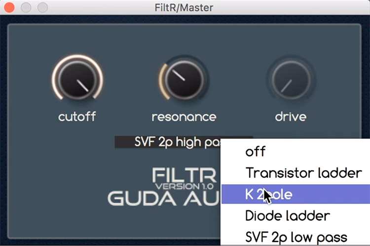 Elección de modos de filtro en el plugin gratis Guda FiltR -¡filtros al poder!