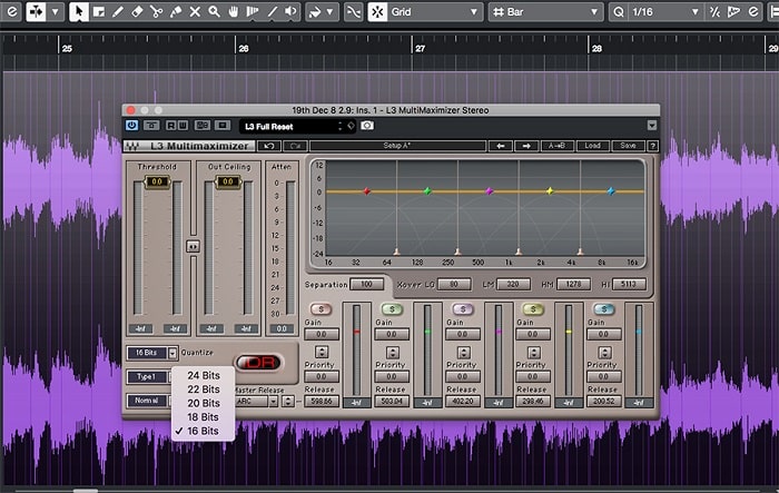 Todos los plugins limitadores de Waves L-Series, como este L3 Multimaximizer, vienen equipados con tecnología IDR para agregar dithering