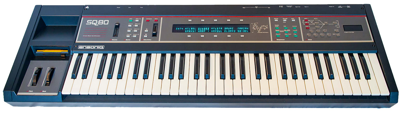 El versátil Ensoniq SQ-80, el teclado con aftertouch polifónico unido a un peculiar sinte híbrido de ocho bit con filtros analógicos