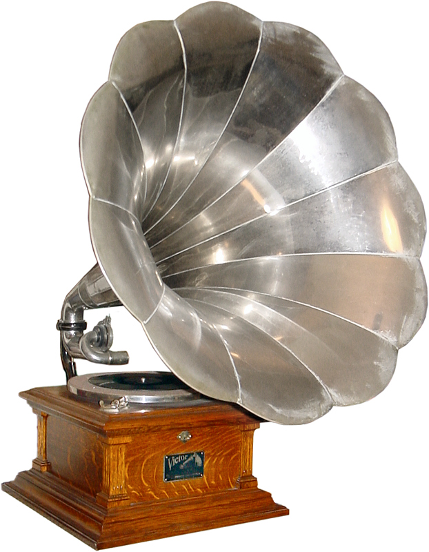 Un espectacular gramófono de la compañía Victor Talking Machine, ya con la célebre imagen del perro escuchando