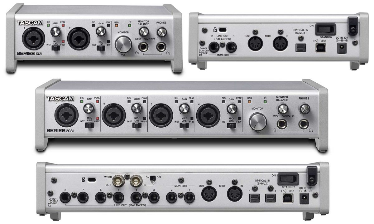 Tascam Series 102i y 208i vistos por todos sus flancos