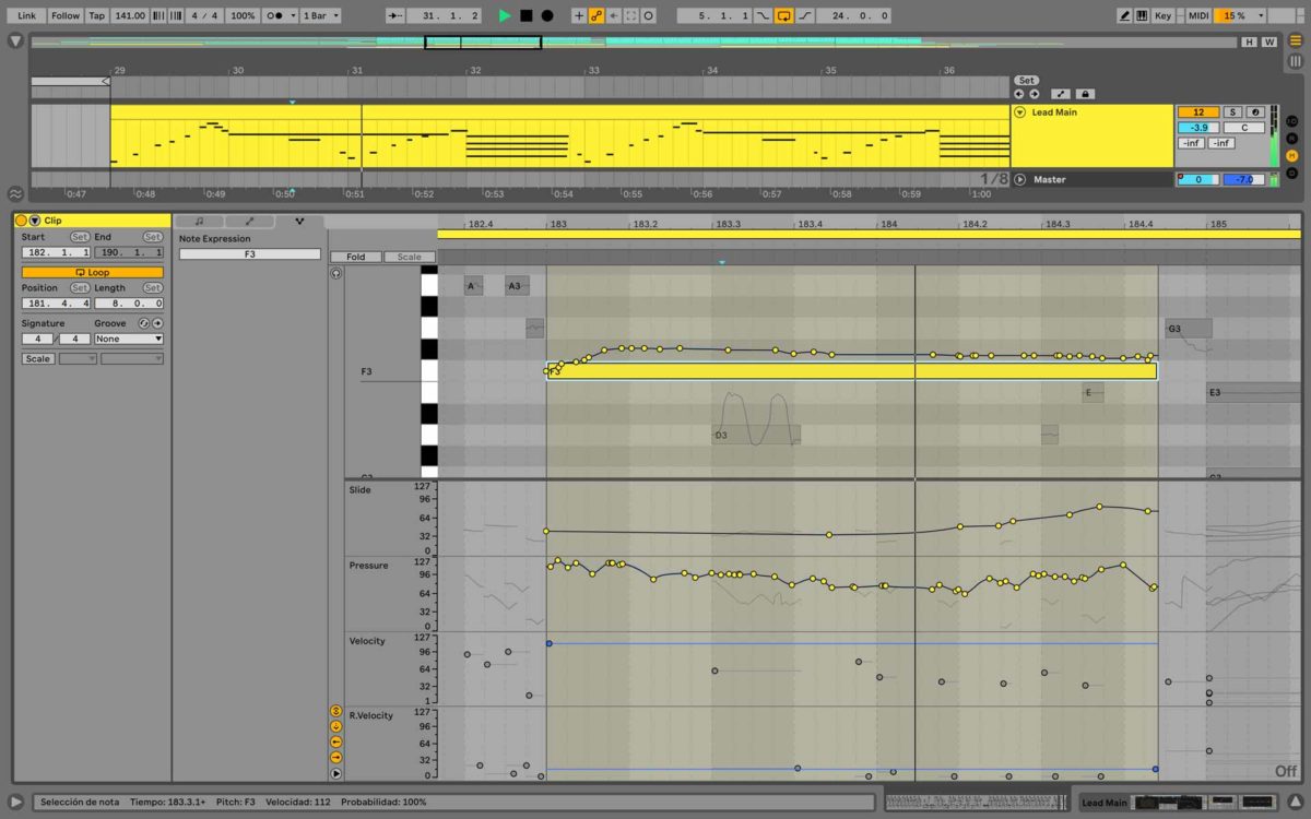 Edición MPE en Ableton Live 11: Edita envolventes de tono, glissandos y la presión de cada nota para pulir la expresividad de tus tomas