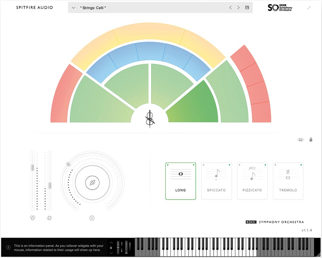El panel gráfico del plugin orquestal gratis BBC Symphony Orchestra Discovery de Spitfire Audio