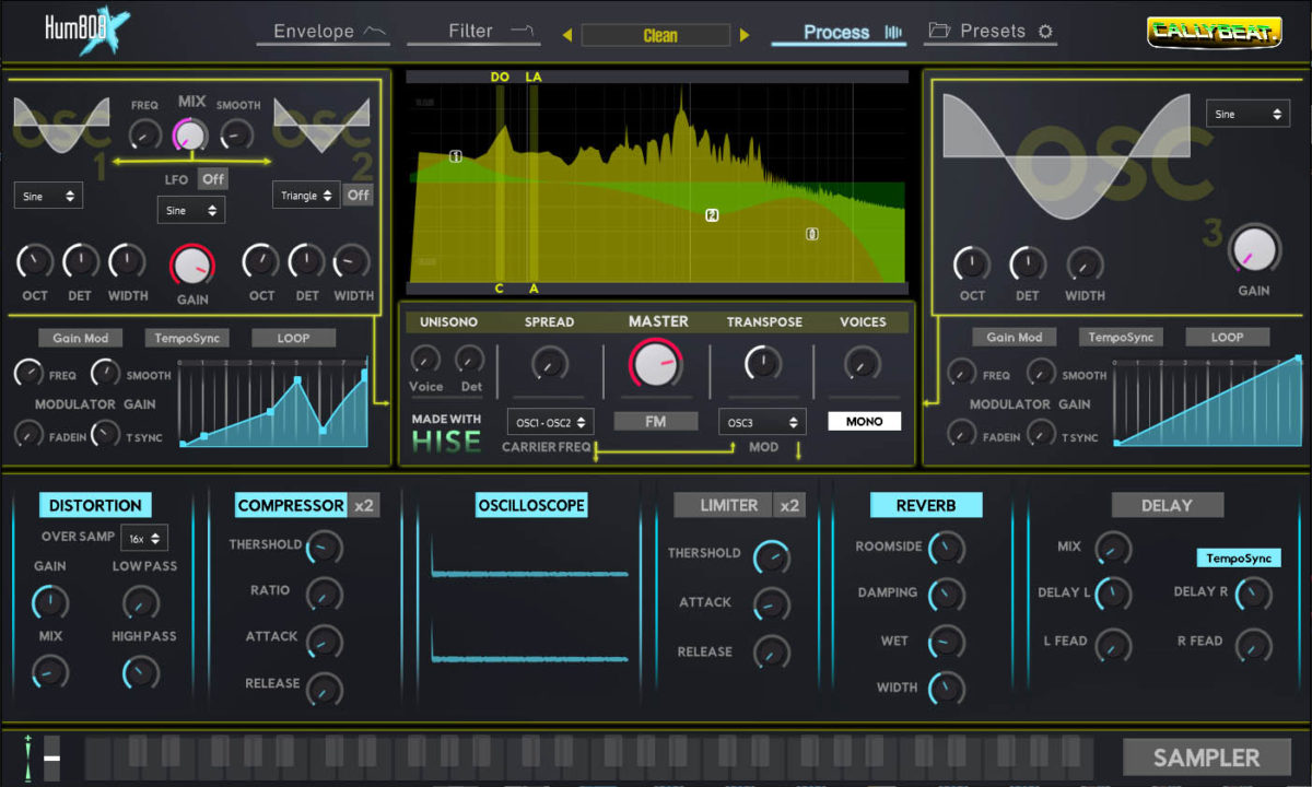 Efectos y dinámica en la pestaña 'Process' de Hum808X