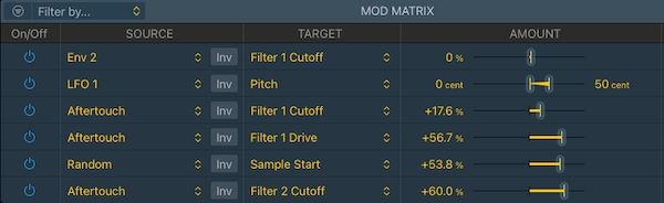 La pestaña 'Mod Matrix' de Logic Pro 'Sampler' permite obtener más musicalidad y detalles de los sonidos