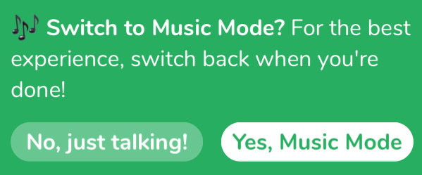 Elección de Clubhouse Music Mode en la app de Apple iOS