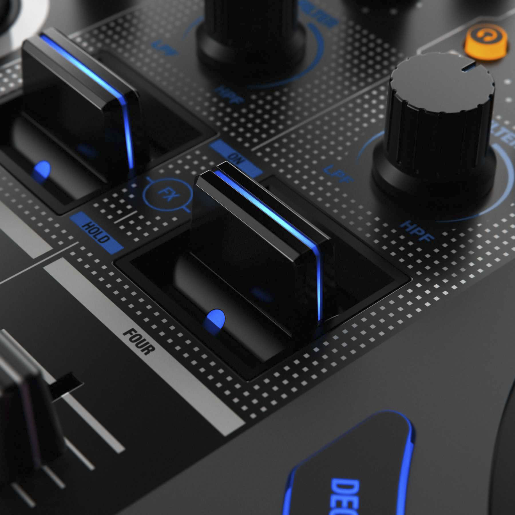 Palancas de efectos en la controladora DJ Reloop Mixon 8 Pro