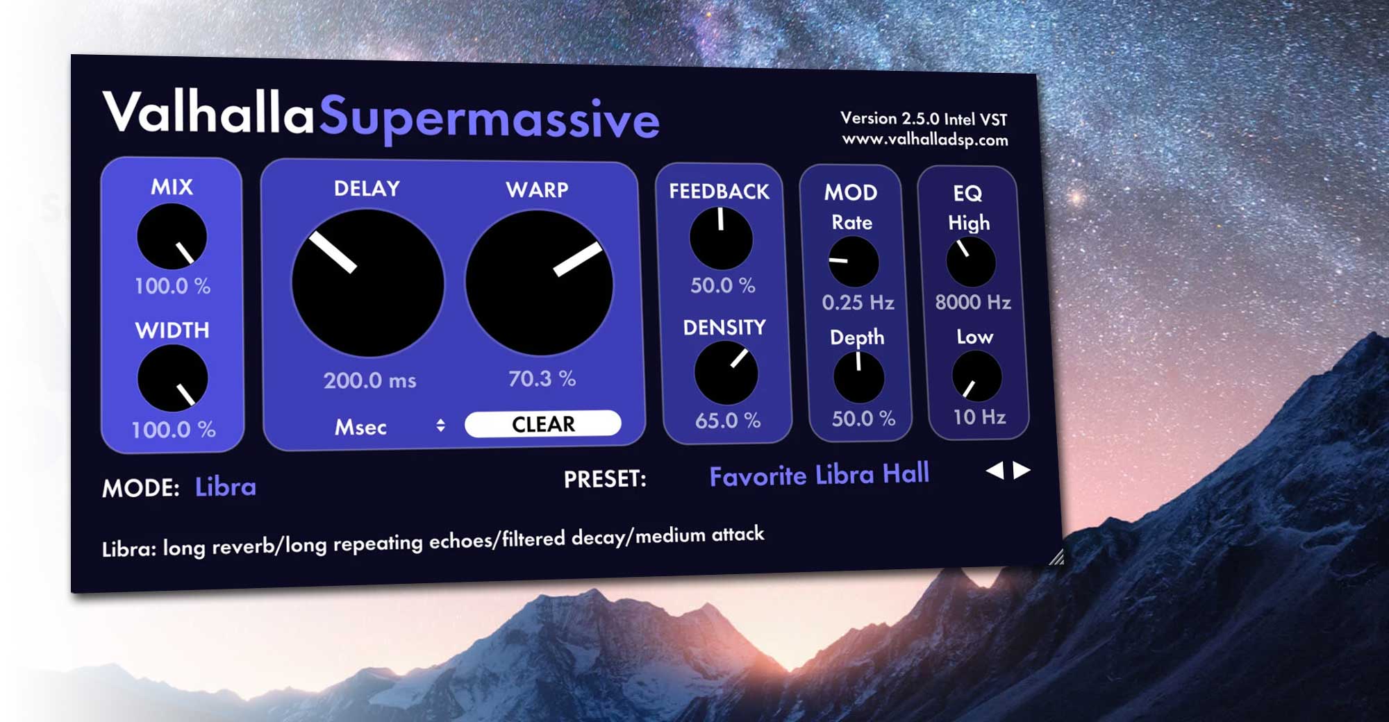 La reverb gratis ValhallaSupermassive 2.5 añade nuevos modos Scorpio & Libra, más presets extra