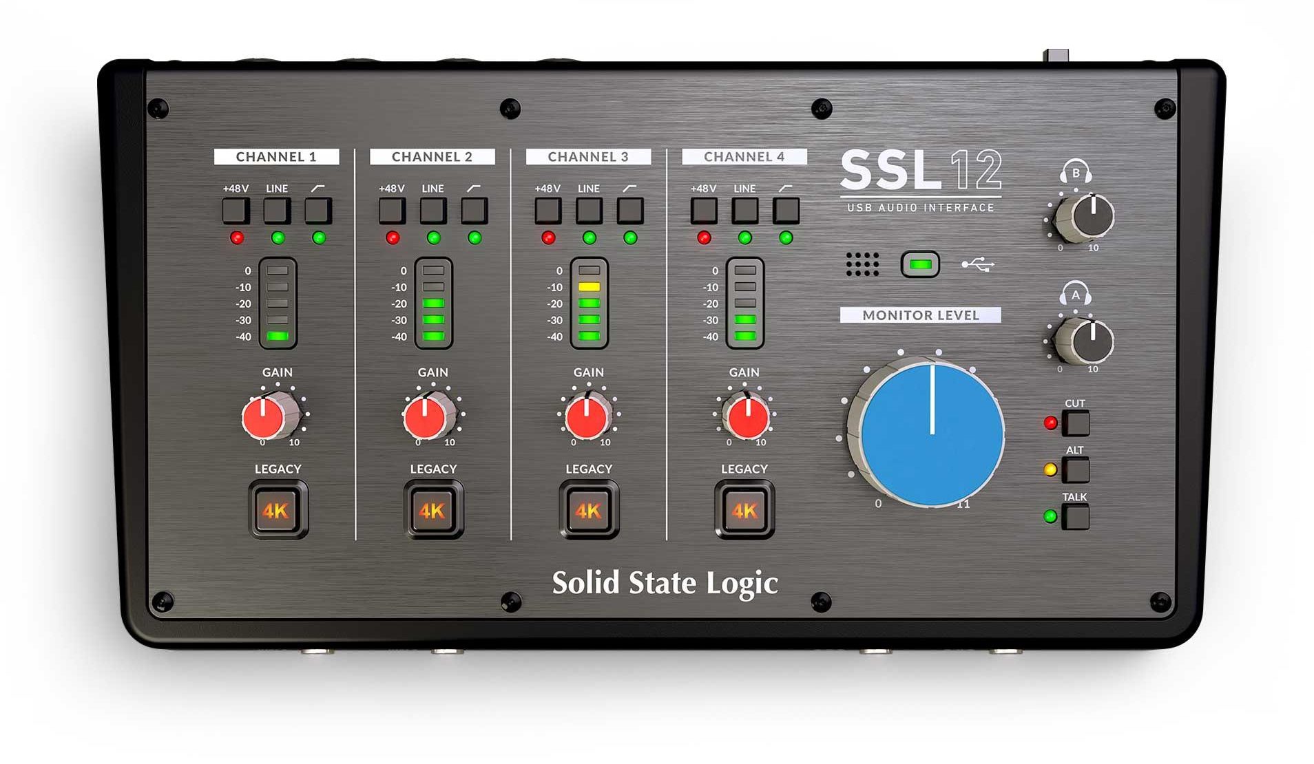 Panel frontal del interface SSL 12 -excitación por cuatro