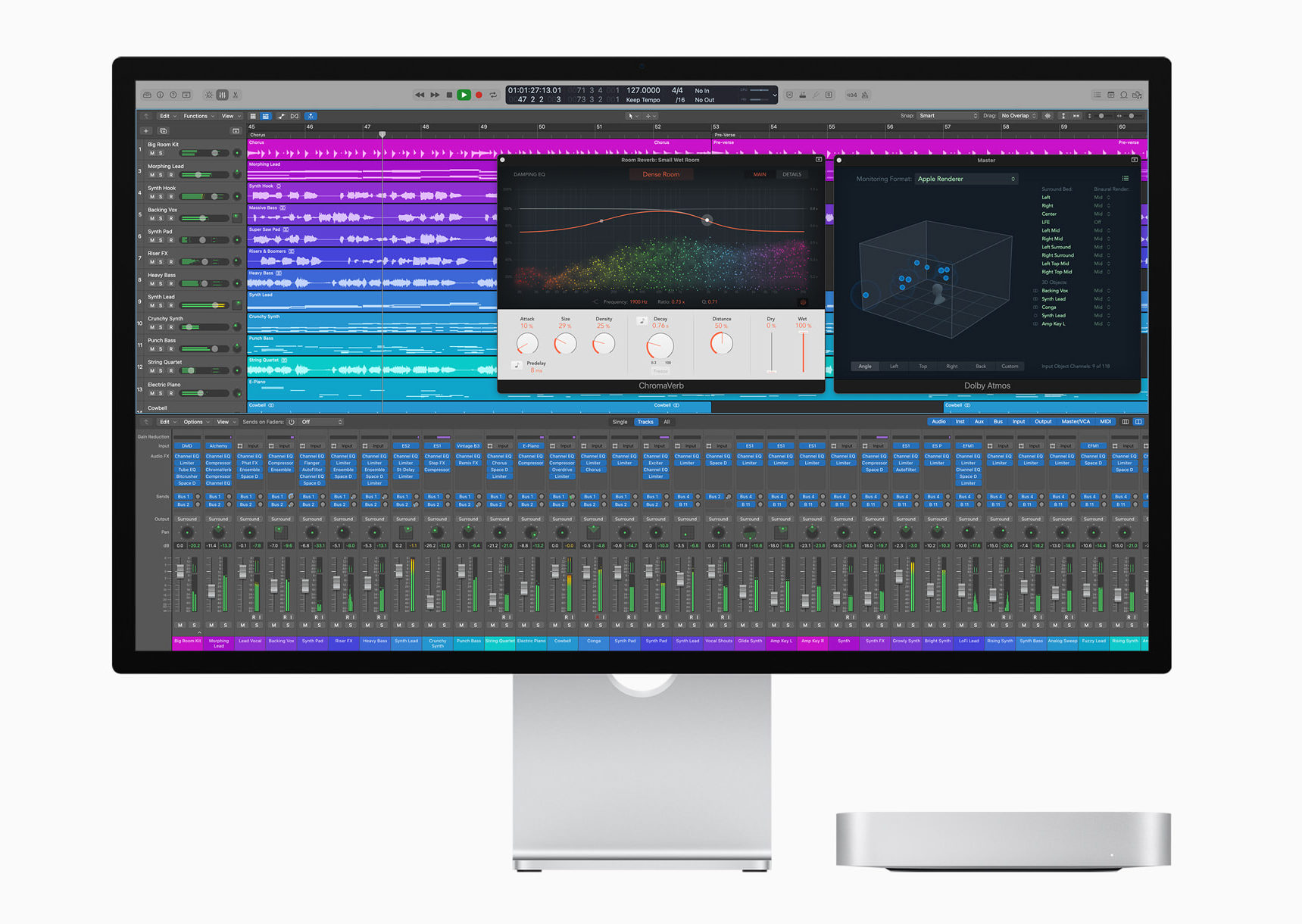 Los productores musicales podrán crear sus temas con efectos y plugins muy exigentes, gracias a la computación extrema de Apple Mac mini M2 Pro