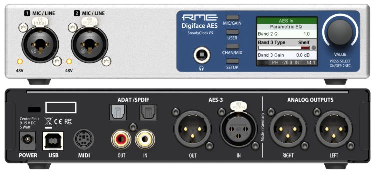 Digiface AES -interface USB 2.0 de RME, 14 entradas y 16 salidas