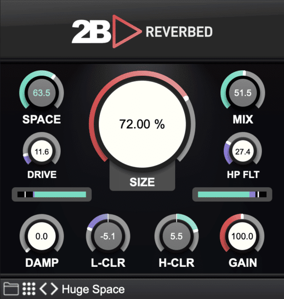 El panel gráfico de 2B Reverbed -simplificado y atractivo a partes iguales