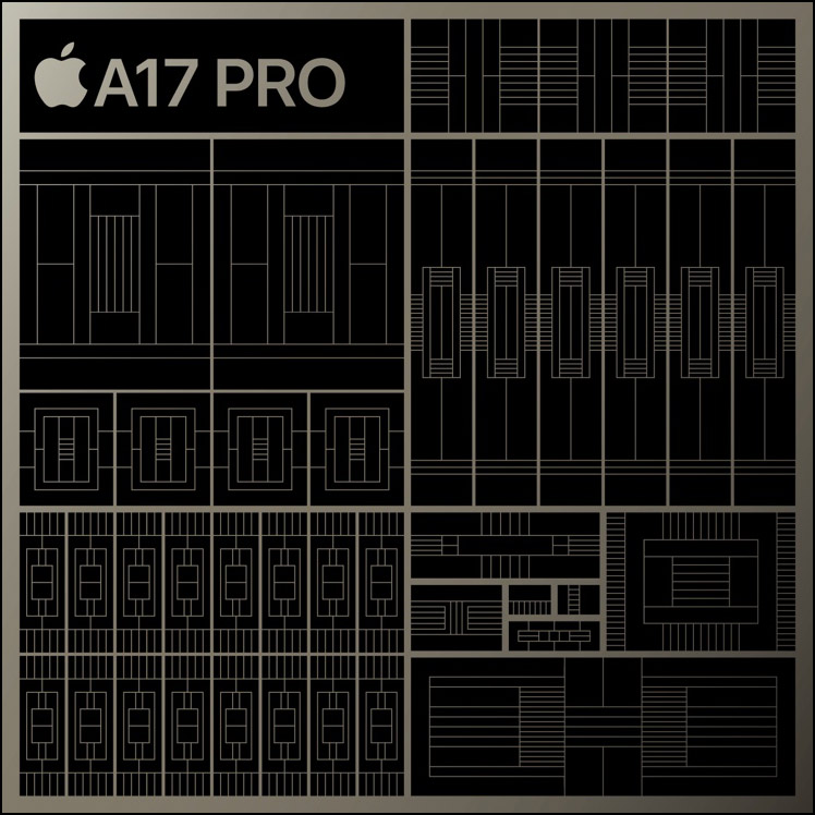 Diagrama aproximado de bloques internos de Apple A17 Pro