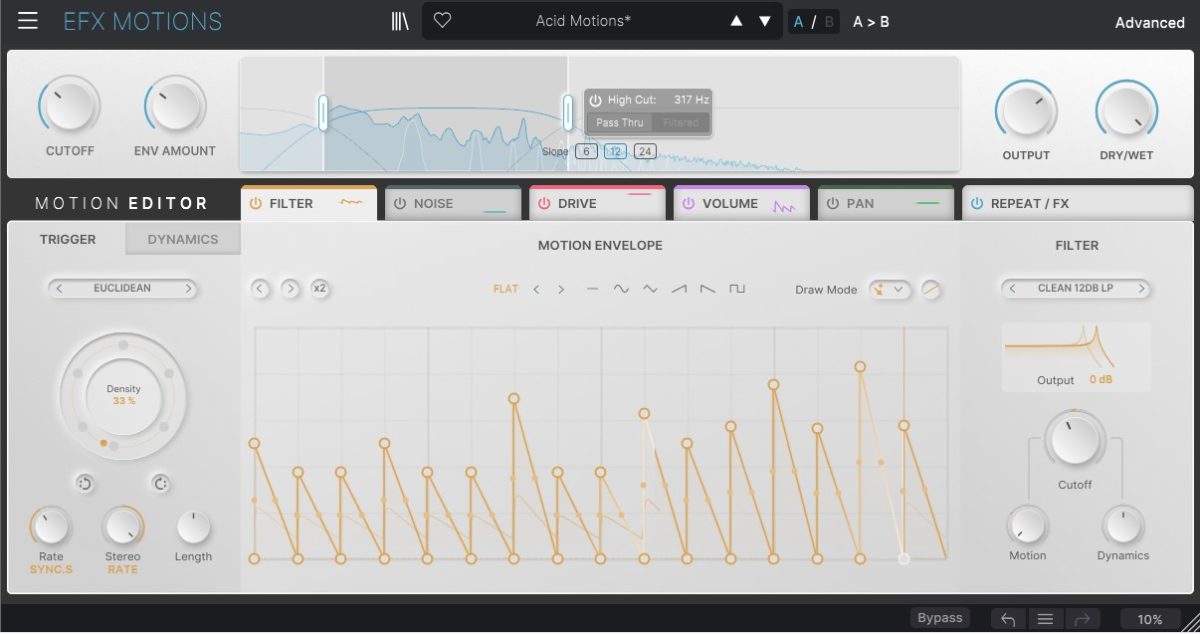 Arturia Efx MOTIONS en su aspecto básico y con su crossover en acción