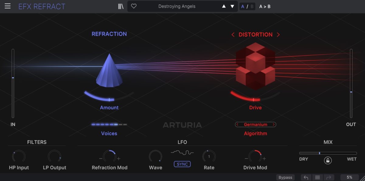 Cuatro algoritmos de distorsión están contenidos en Efx REFRACT