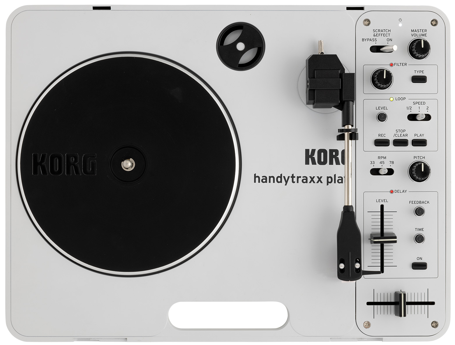 Vista cenital del prototipo de plato DJ Korg handytraxx play